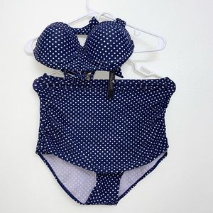 Blue Bikini with While Polka Dots